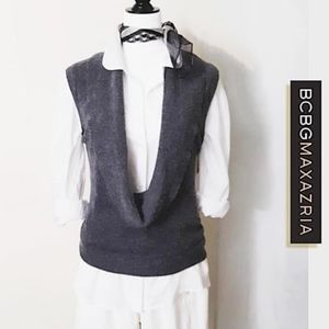 BCBGMaxAzria Angora Wool Grey Deep V-Neck Vest